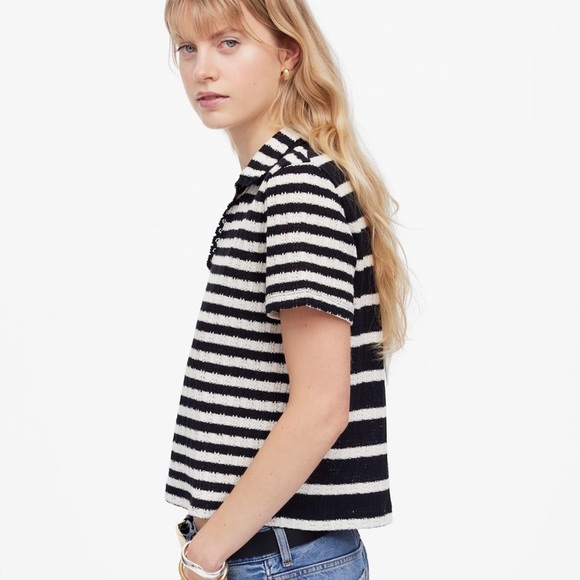 Madewell Crochet-Knit V-Neck Sweater Tee - Picture 2 of 5